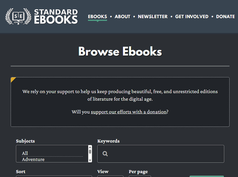standard ebooks interface