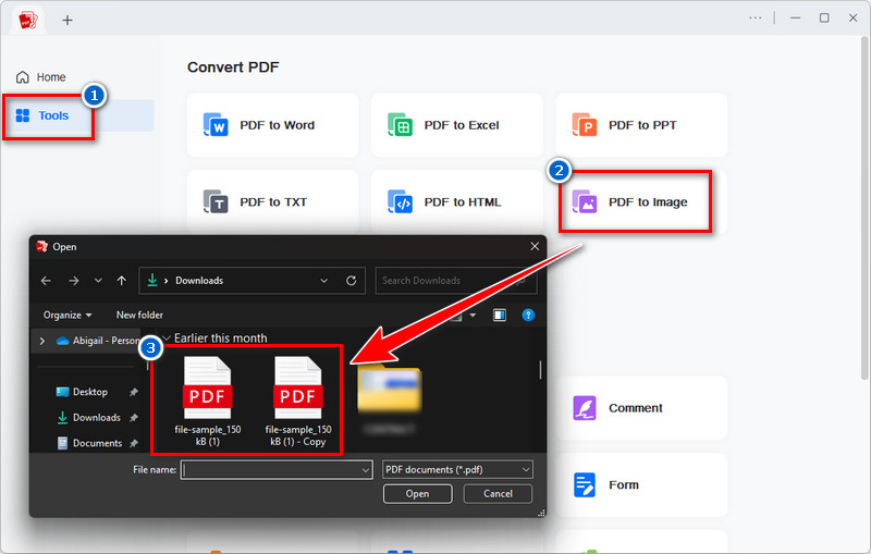 navigate pdf to image feature and upload your files