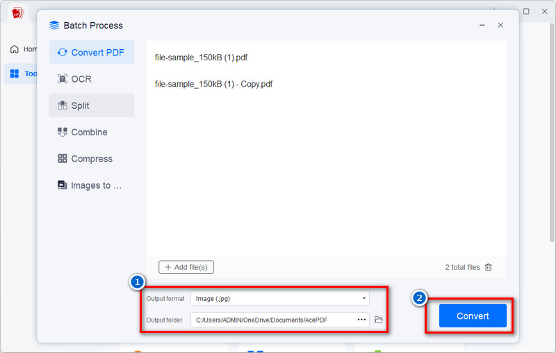 select jpg, output folder, and start conversion