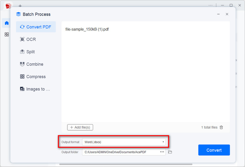 upload file and select word format