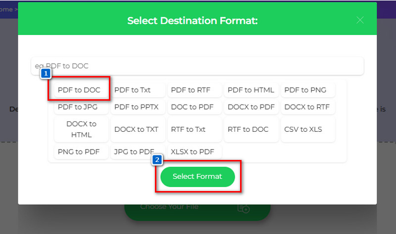 choose pdf to doc option