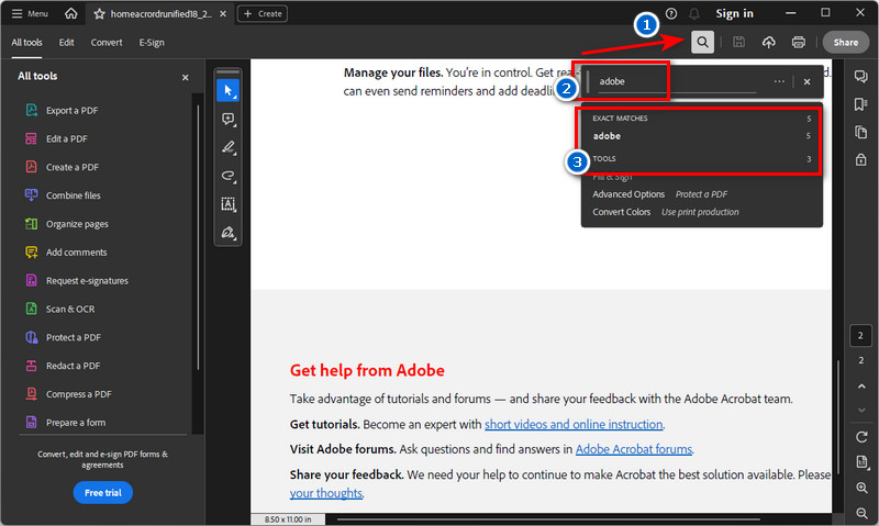 search specific word in pdf using adobe acrobat