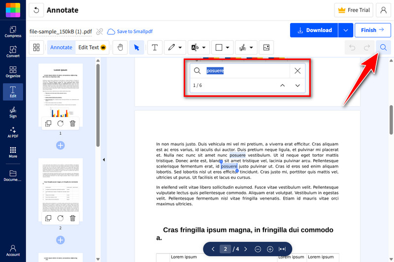 find word or phrase in pdf with smallpdf