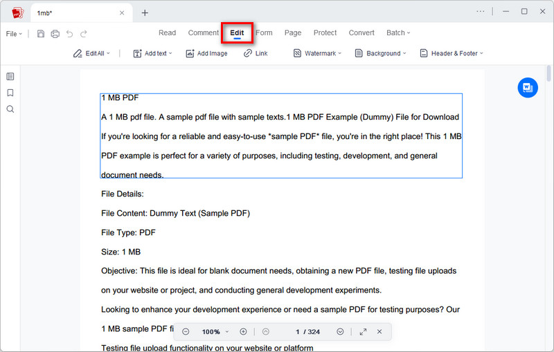 start to edit the pdf file