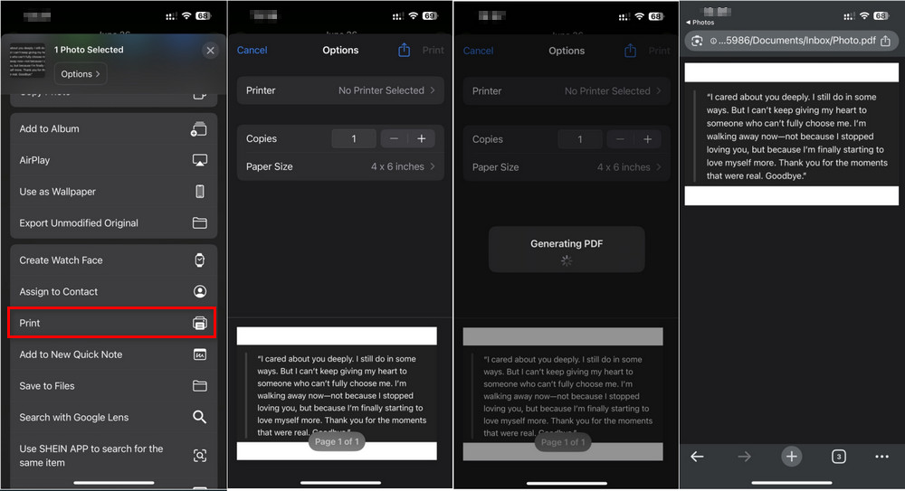 use print option on ios to turn screenshot to pdf