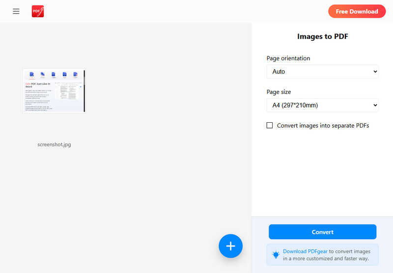 turn screenshot to pdf using pdfgear