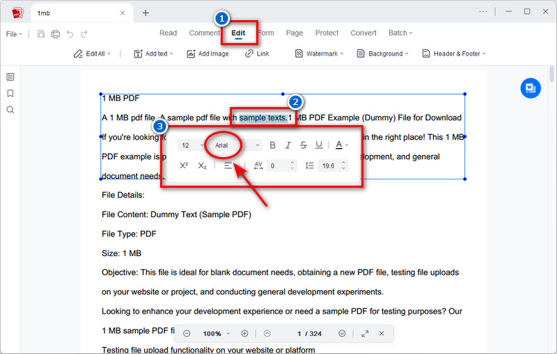 select text to find the font from pdf