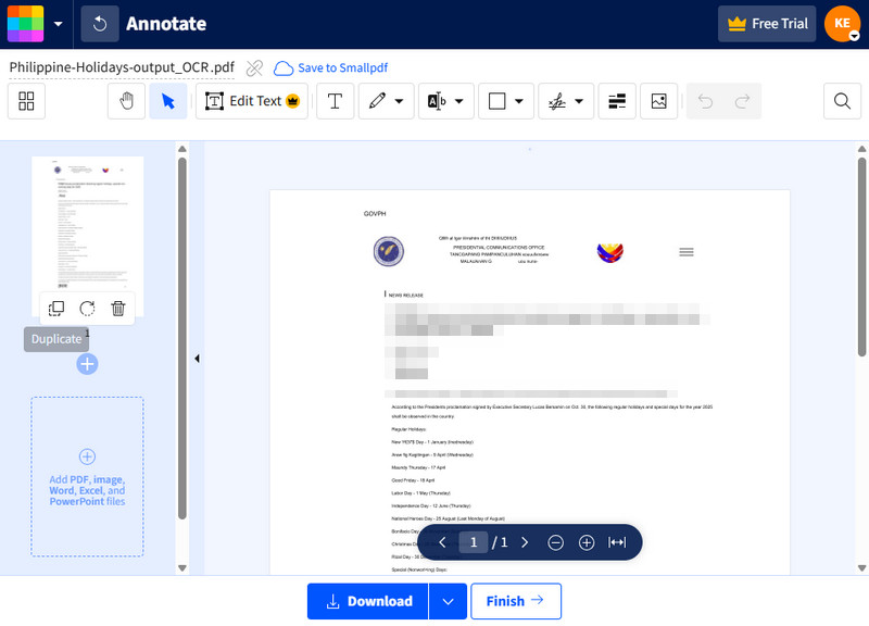 edit pdf without adobe - smallpdf homepage
