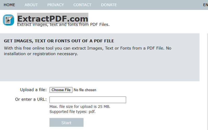extractpdf main homepage