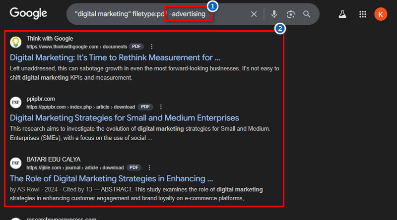 add the minus sign to exclude results