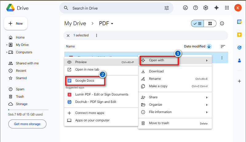 convert pdf to word on google docs
