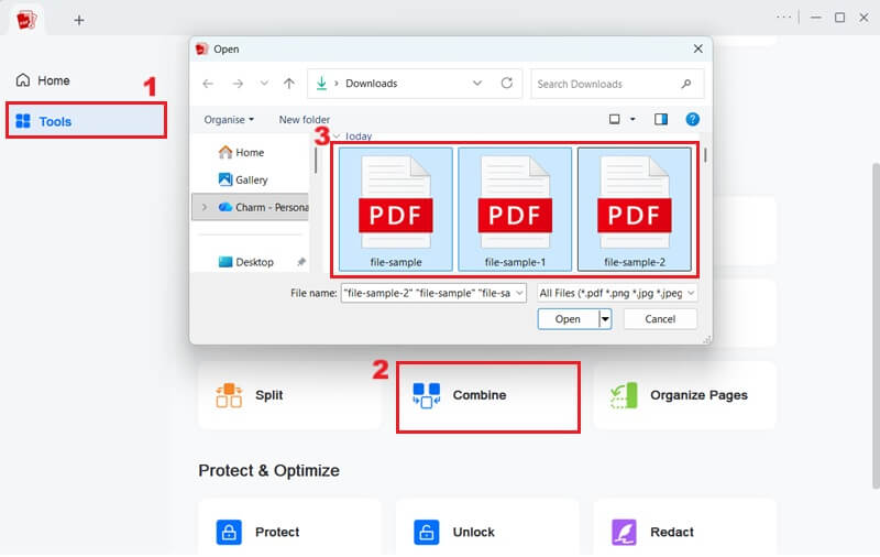 access combine and upload pdf files