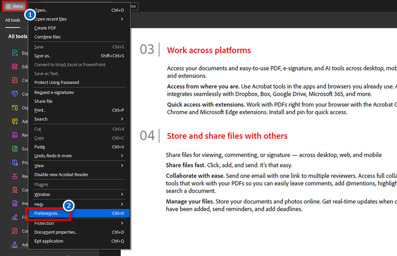 navigate to preferences option