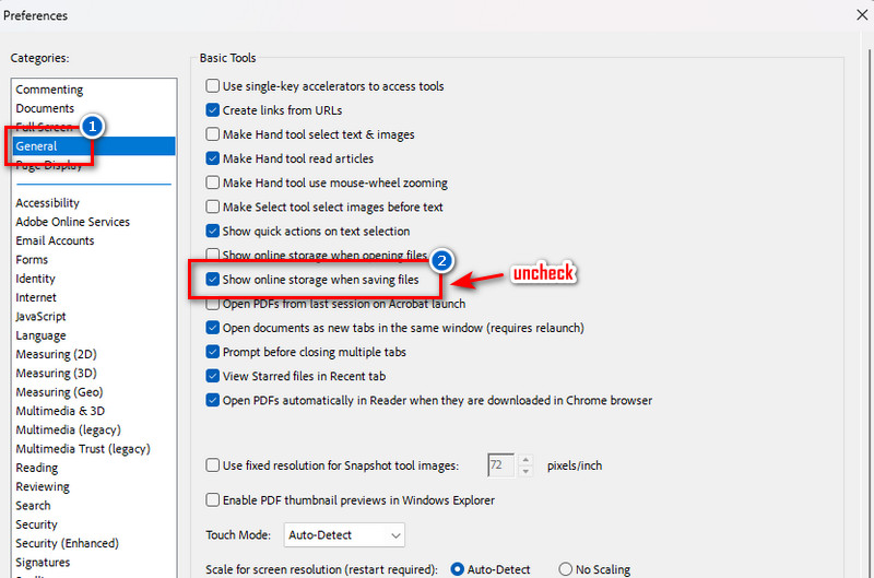 uncheck show online storage when saving files