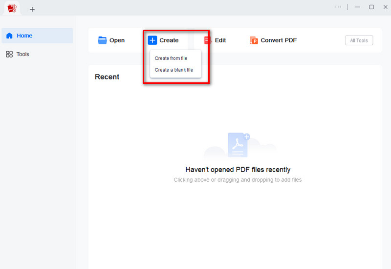 create a blank document or create from existing file