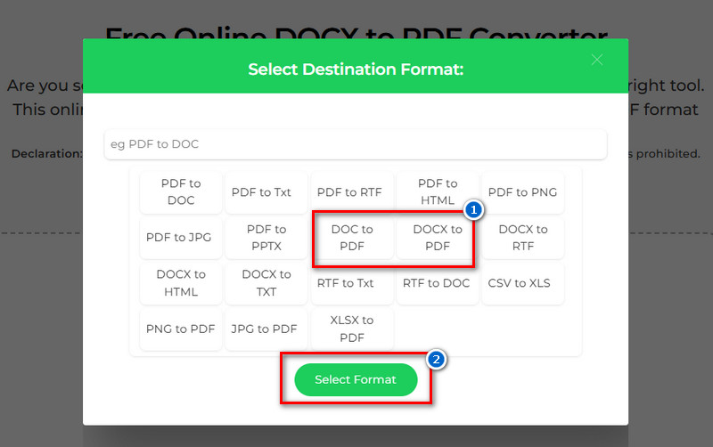 choose docx/doc to pdf function