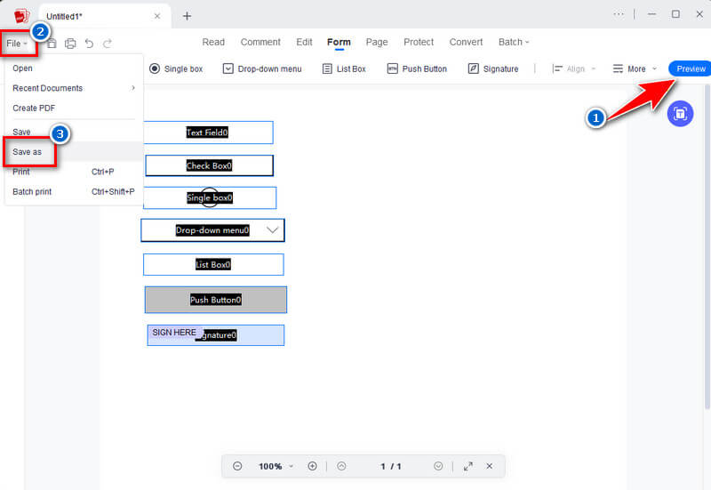 preview and save the created form