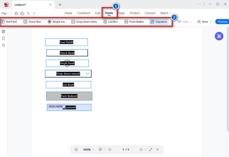 start creating fillable form